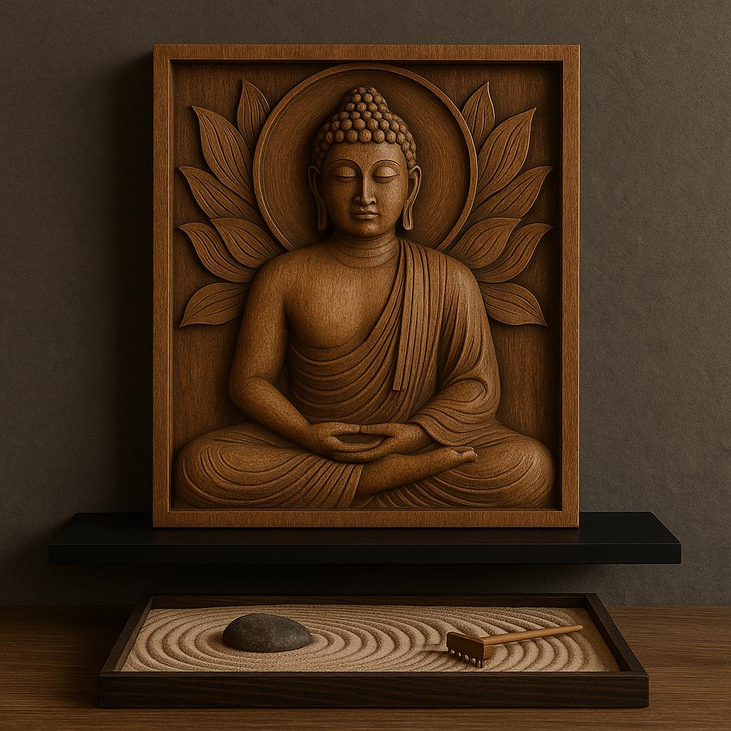 Teak Buddha Wall Panel - Meditation Decor