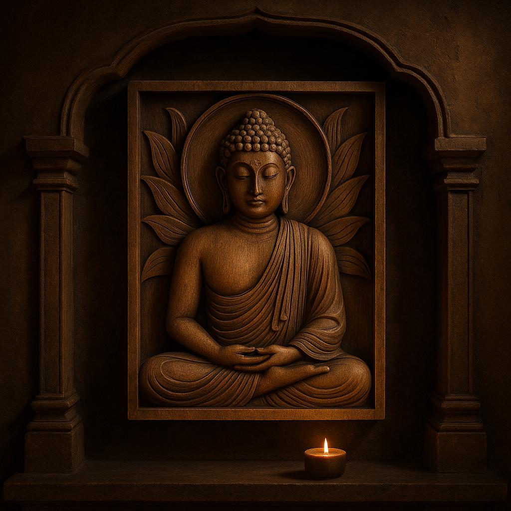 Teak Buddha Wall Panel - Meditation Decor