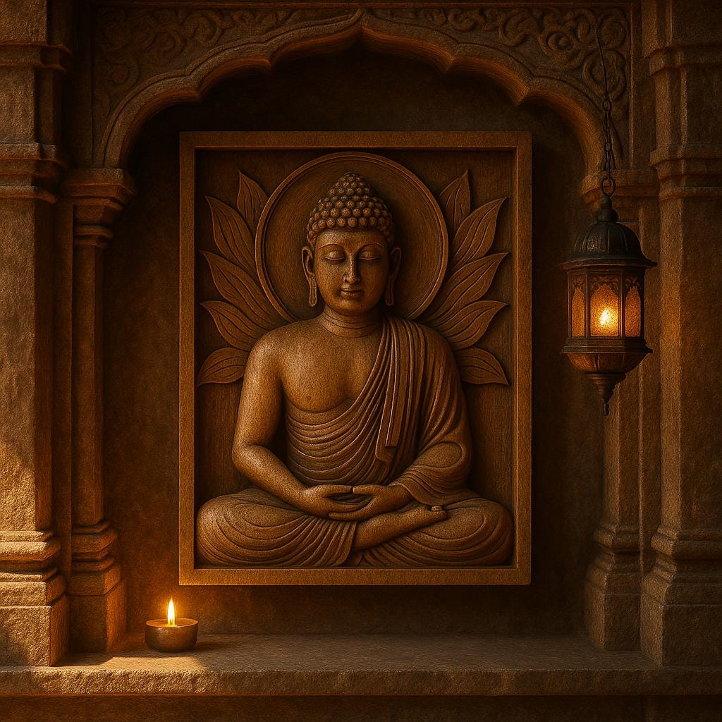 Teak Buddha Wall Panel - Meditation Decor