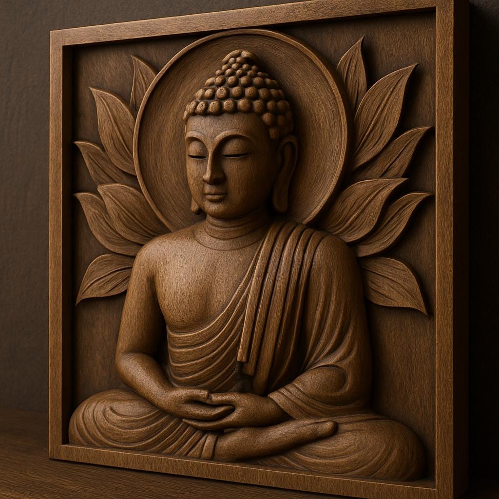 Teak Buddha Wall Panel - Meditation Decor