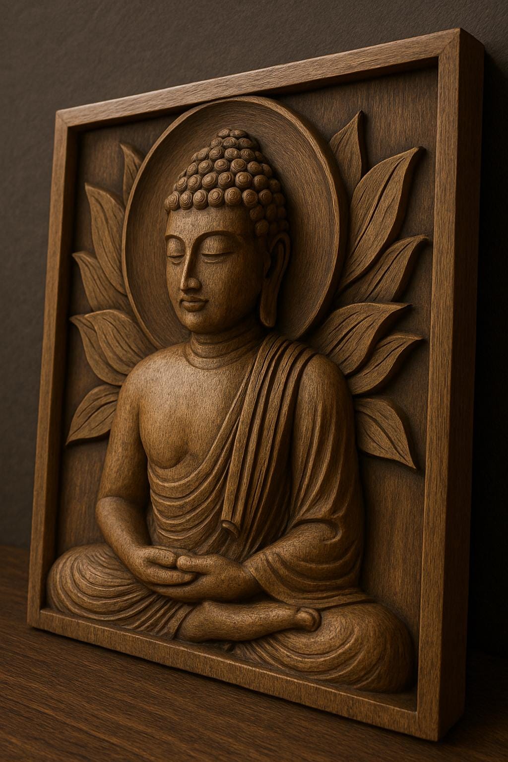 Teak Buddha Wall Panel - Hand-Carved Art