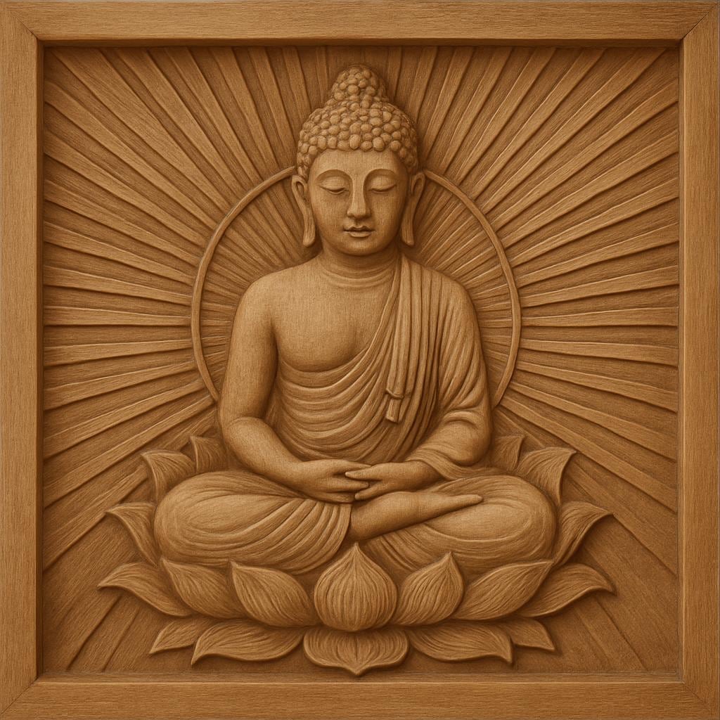 Teak Buddha Wall Panel - Hand-Carved Art