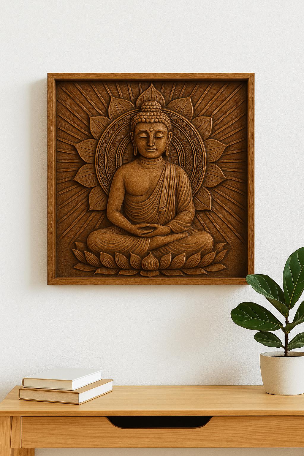 Teak Buddha Wall Panel - Hand-Carved Art