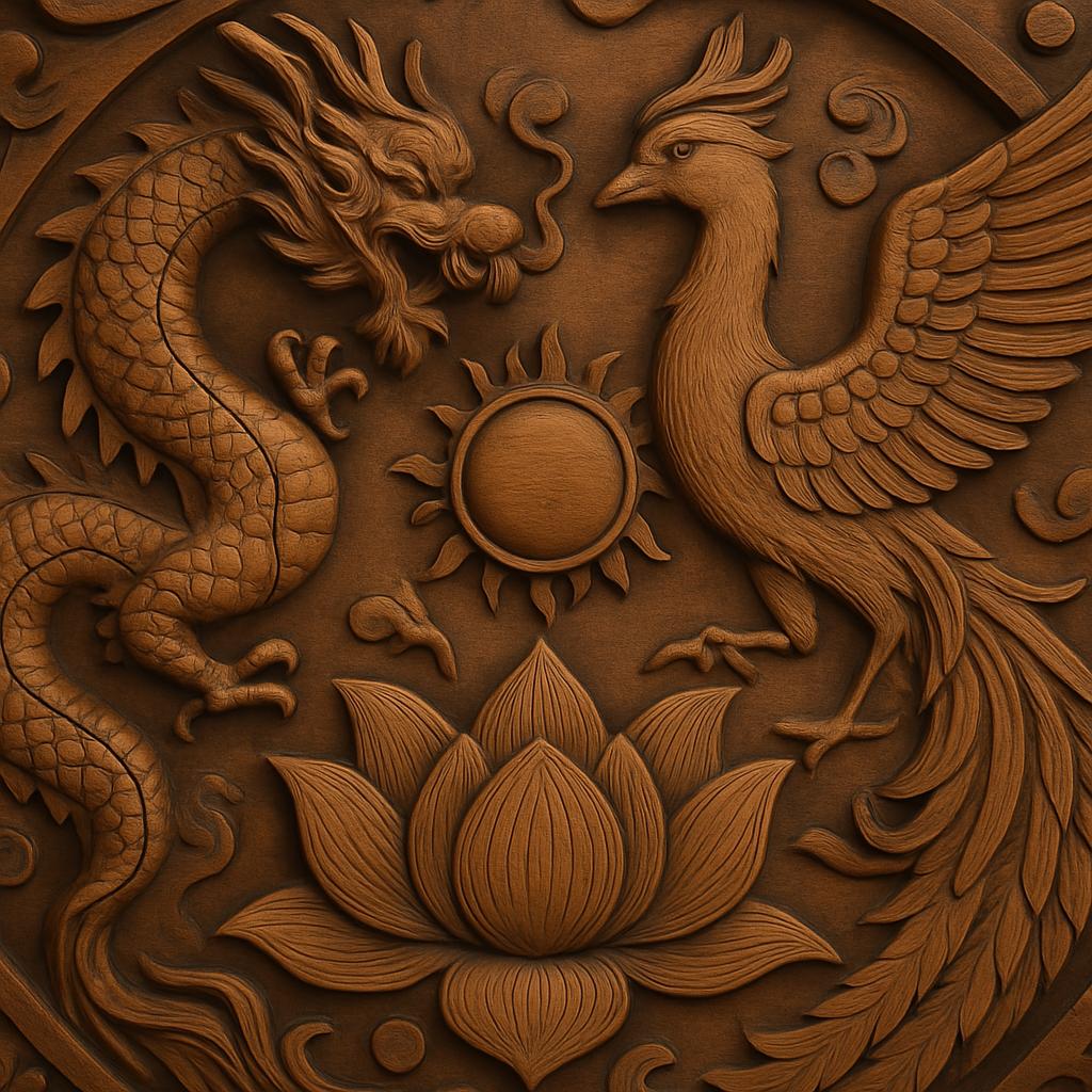 Dragon Phoenix Lotus Wall Panel - Feng Shui