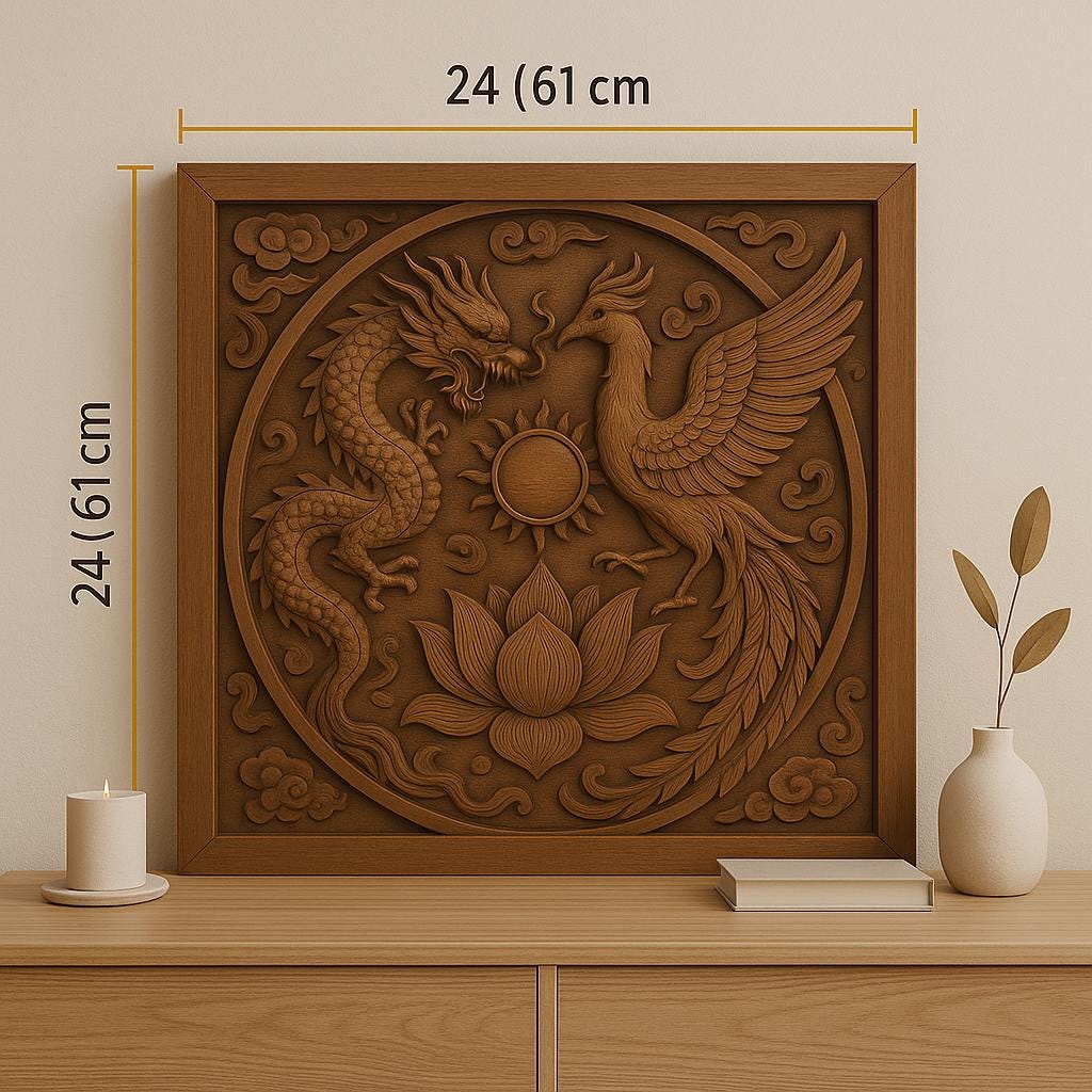 Dragon Phoenix Lotus Wooden Wall Art | Feng Shui Decor
