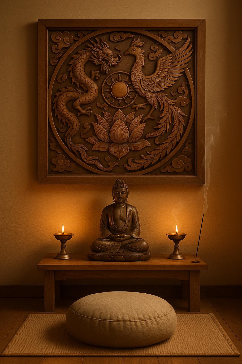 Dragon Phoenix Lotus Wooden Wall Art | Feng Shui Decor