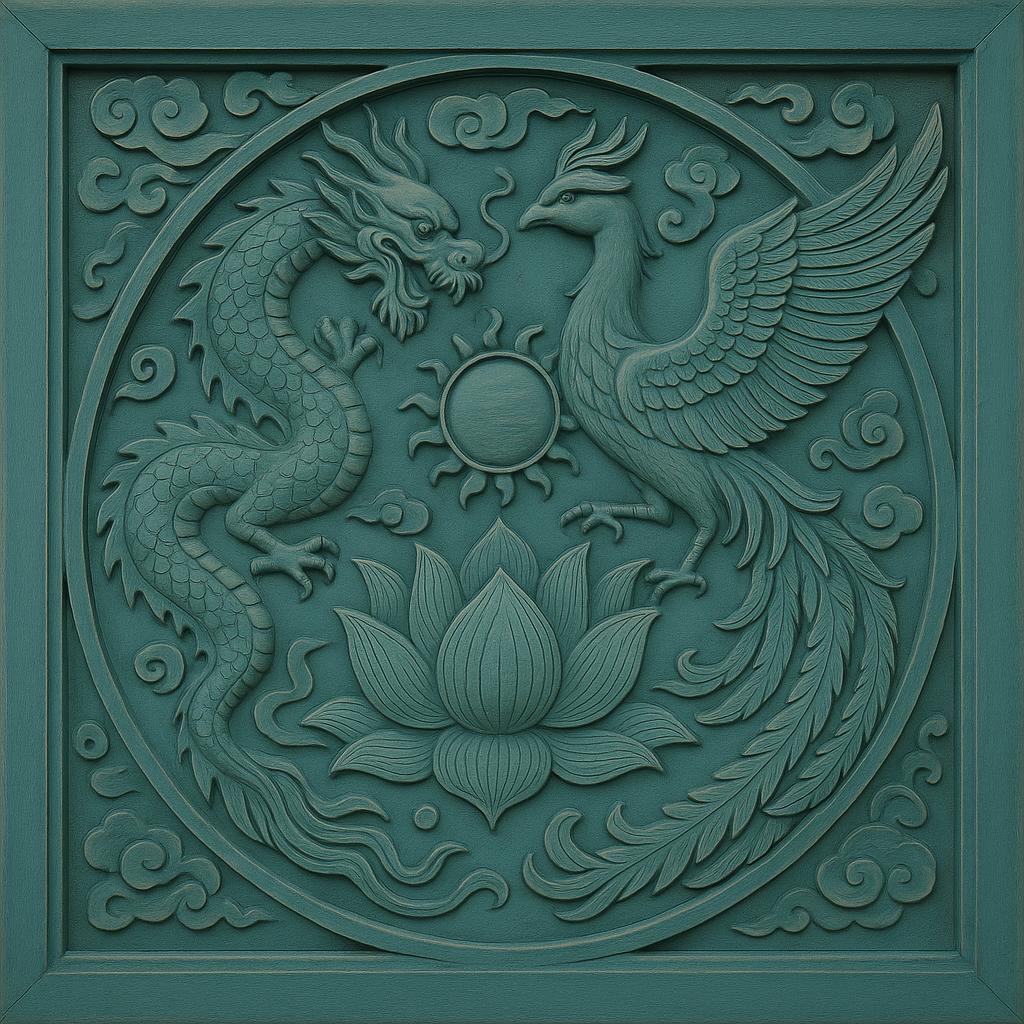 Dragon Phoenix Lotus Wall Panel - Feng Shui
