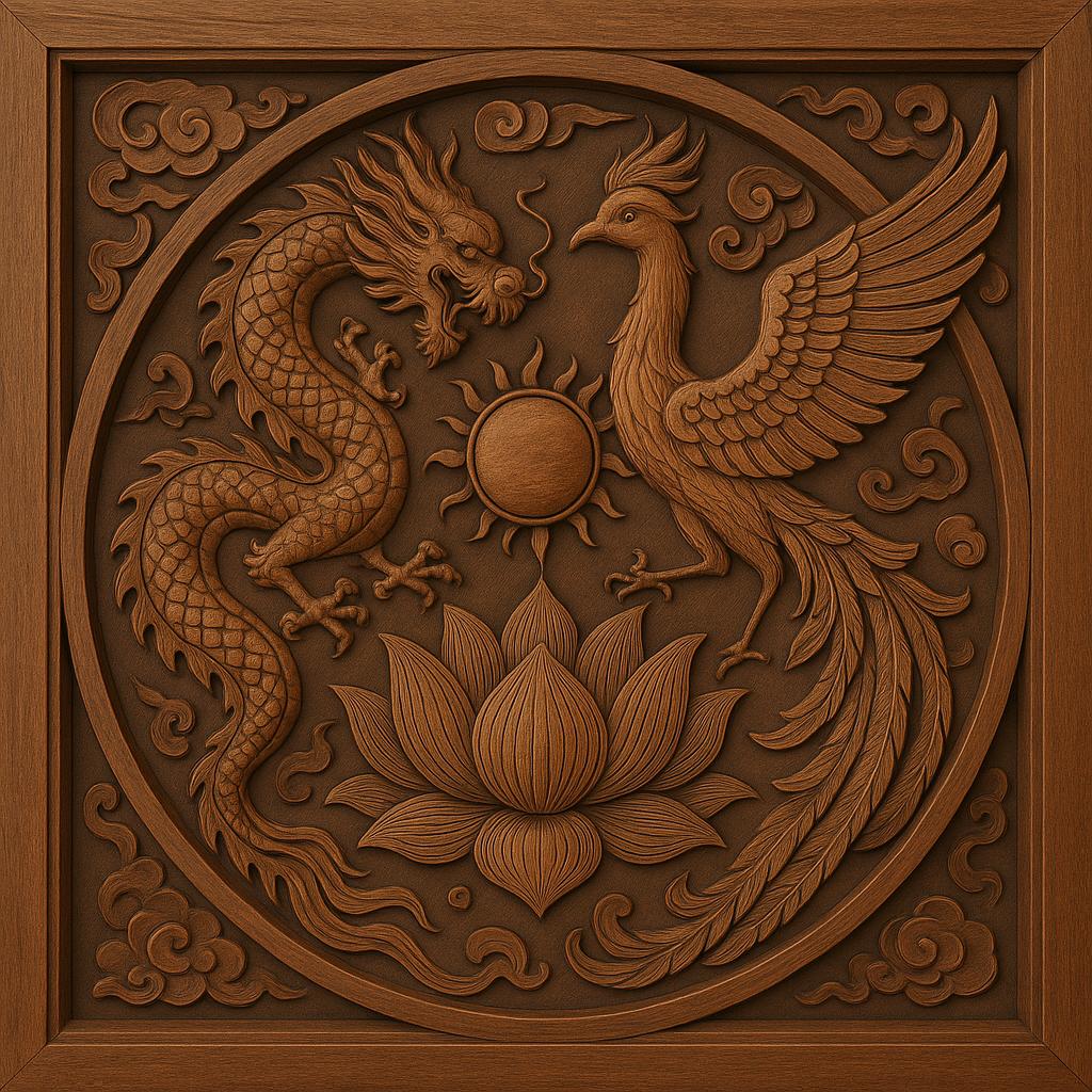 Dragon Phoenix Lotus Wall Panel - Feng Shui