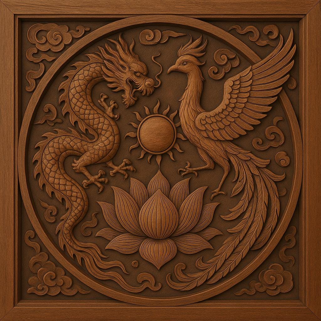 Dragon Phoenix Lotus Wooden Wall Art | Feng Shui Decor