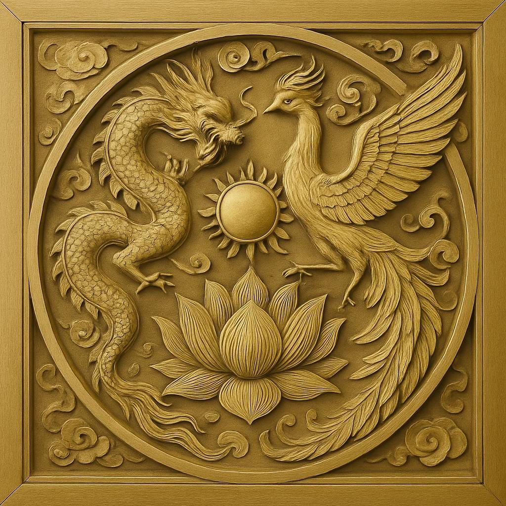 Dragon Phoenix Lotus Wooden Wall Art | Feng Shui Decor