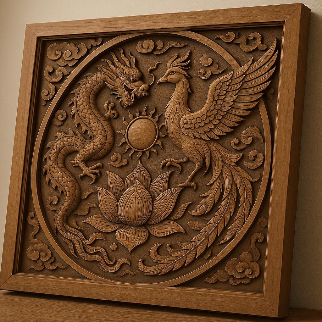 Dragon Phoenix Lotus Wooden Wall Art | Feng Shui Decor