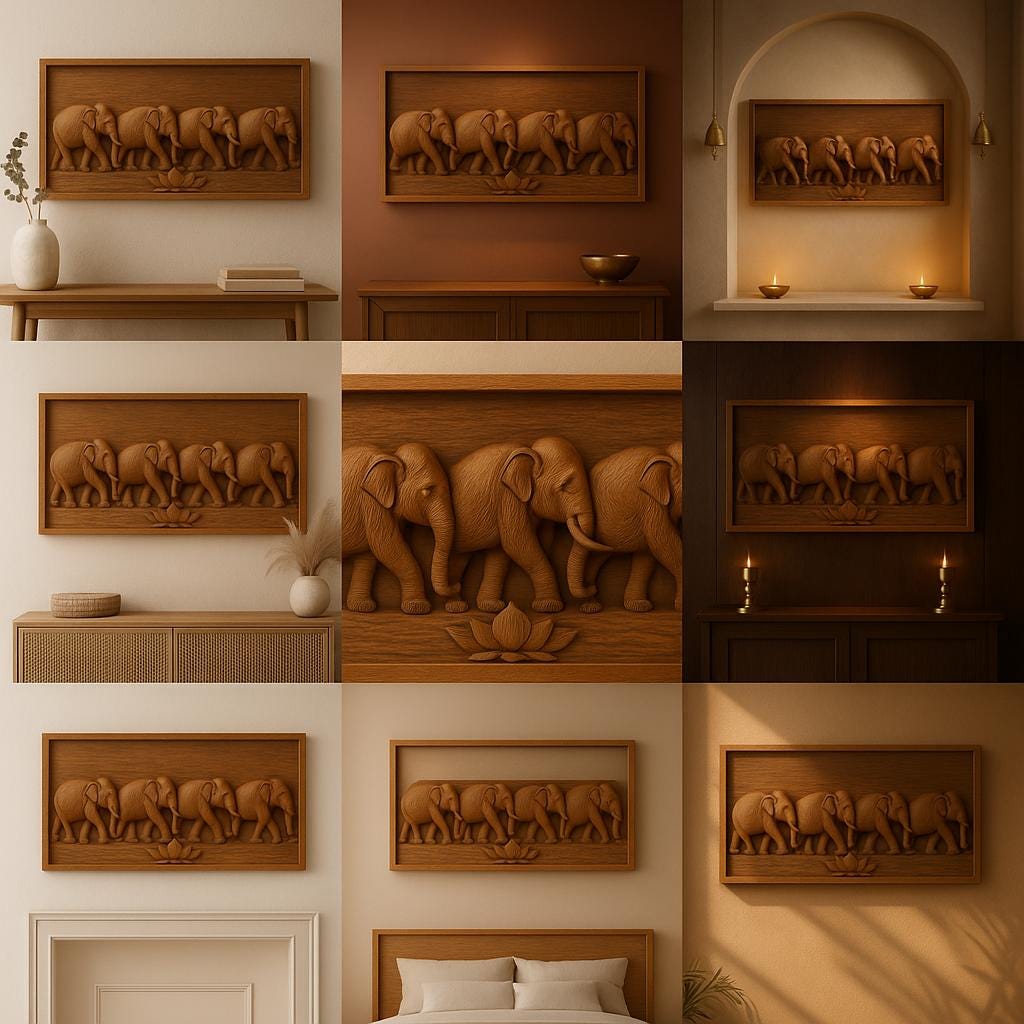 Elephant Wooden Wall Panel - Teak Handcrafted Parade Art