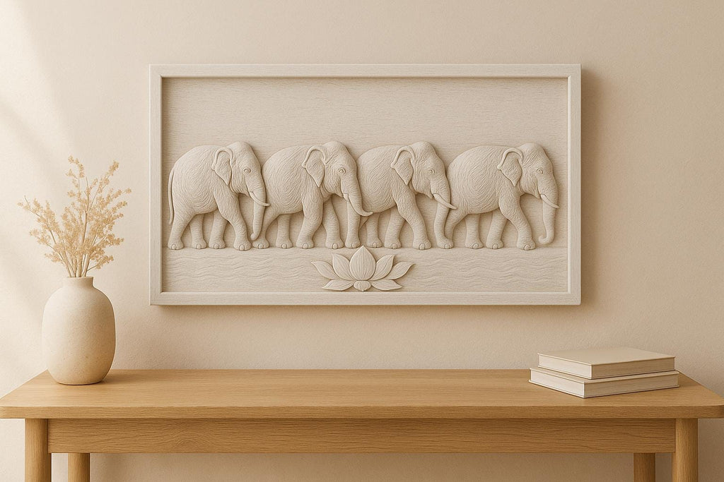 Elephant Wooden Wall Panel - Teak Handcrafted Parade Art