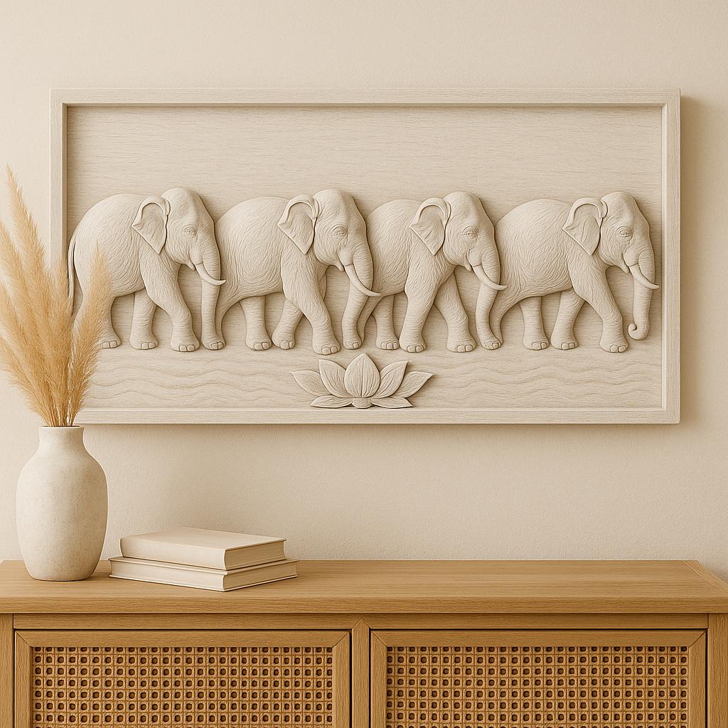 Elephant Wooden Wall Panel - Teak Handcrafted Parade Art