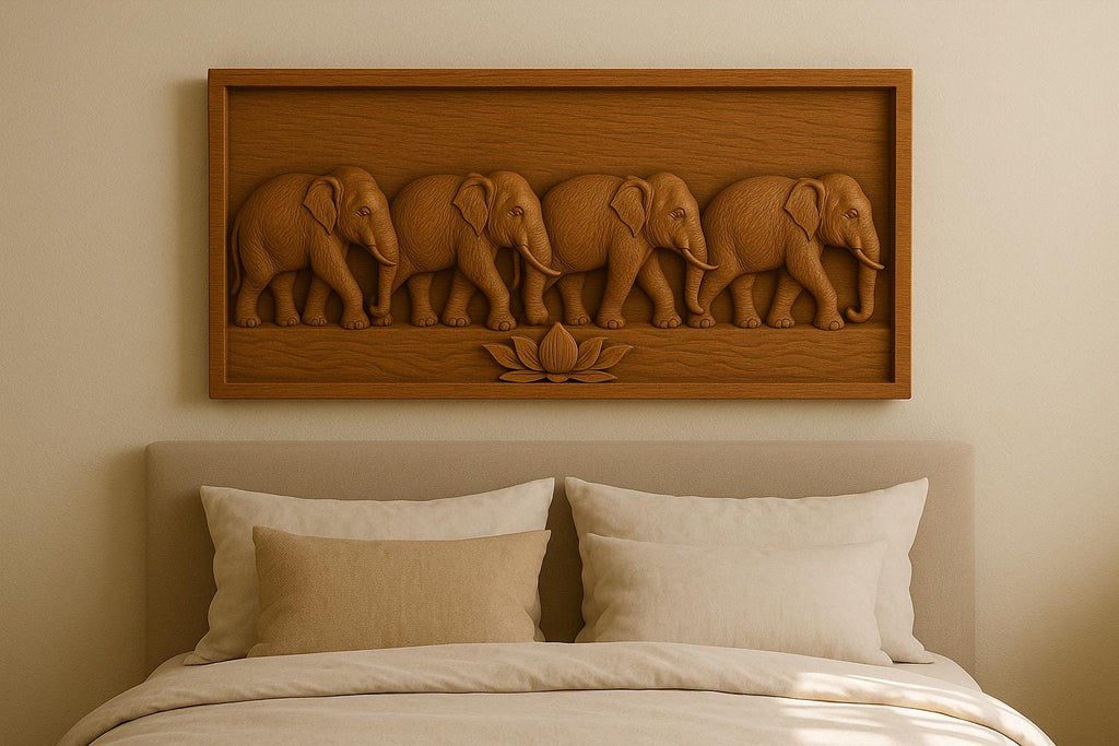 Elephant Wooden Wall Panel - Teak Handcrafted Parade Art