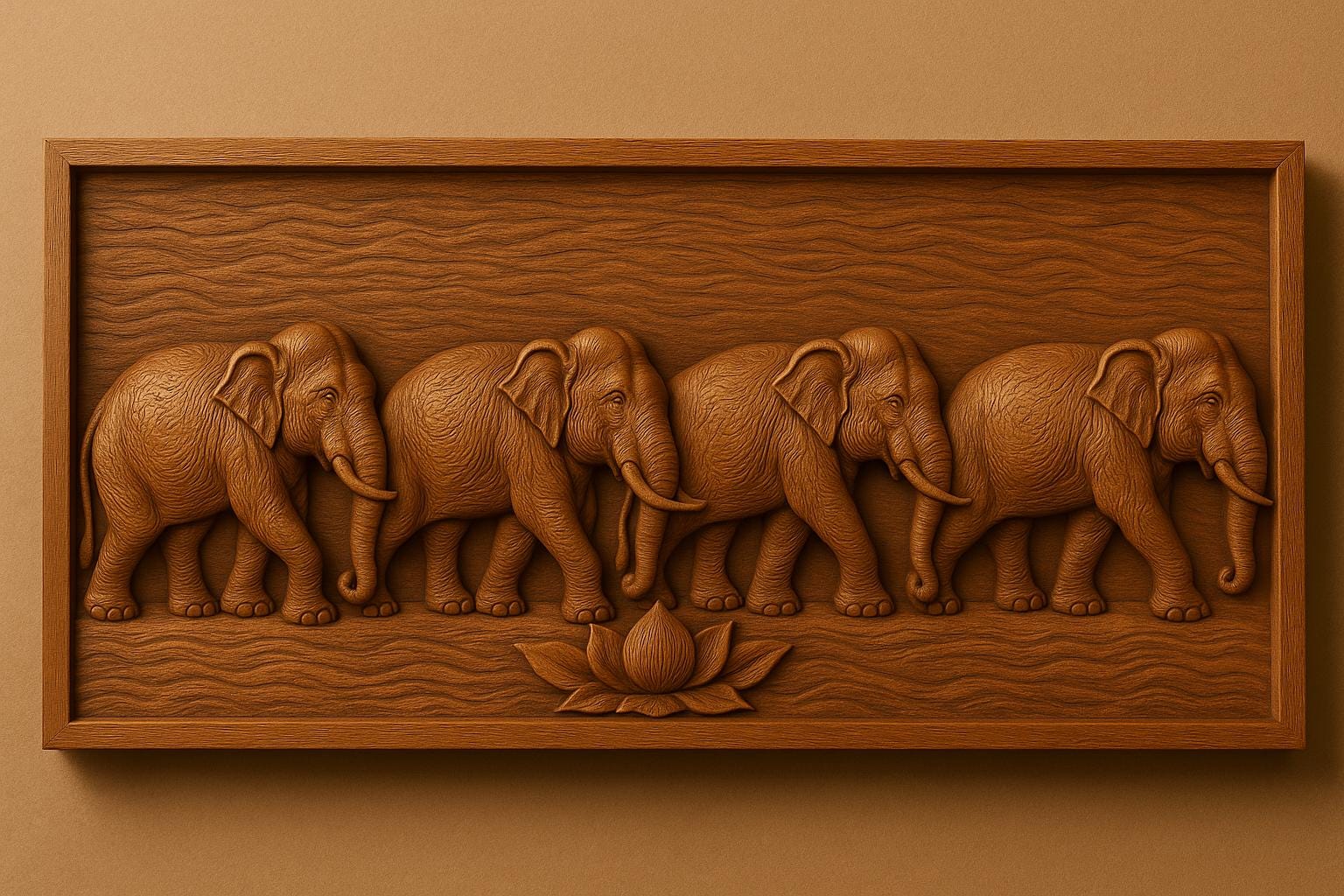 Elephant Wooden Wall Panel - Teak Handcrafted Parade Art