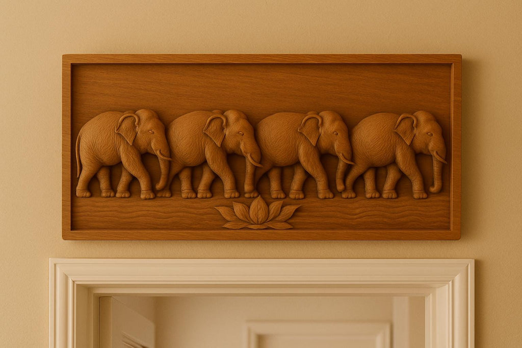 Elephant Wooden Wall Panel - Teak Handcrafted Parade Art