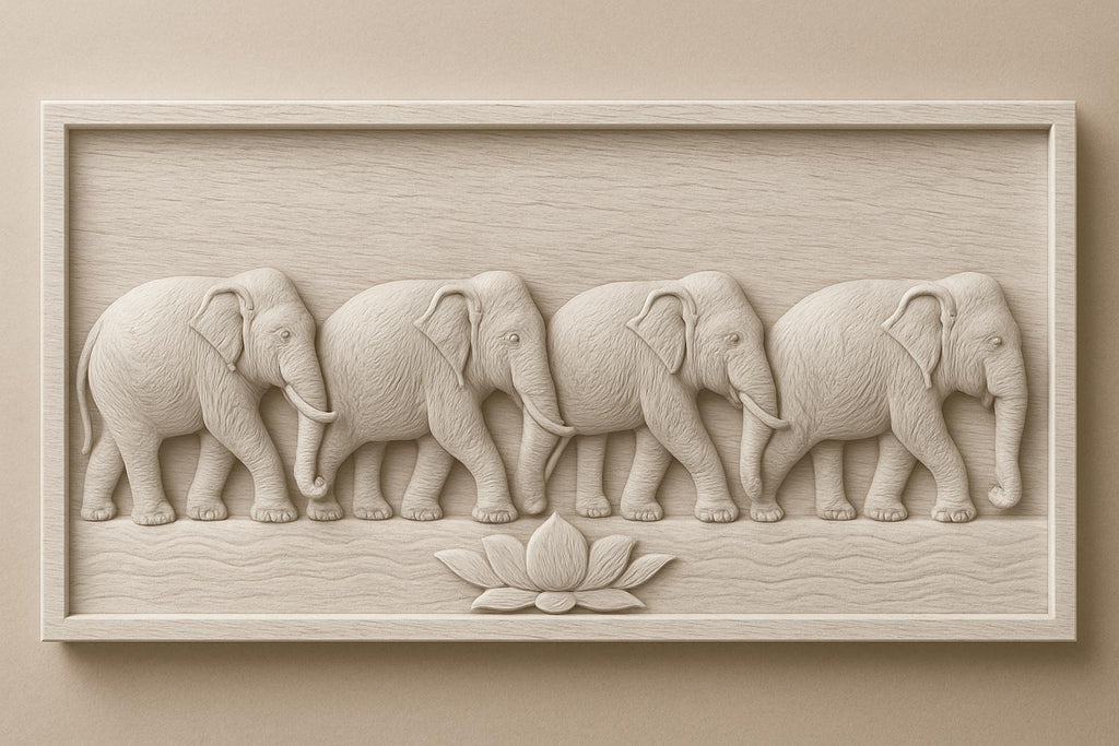 Elephant Wooden Wall Panel - Teak Handcrafted Parade Art