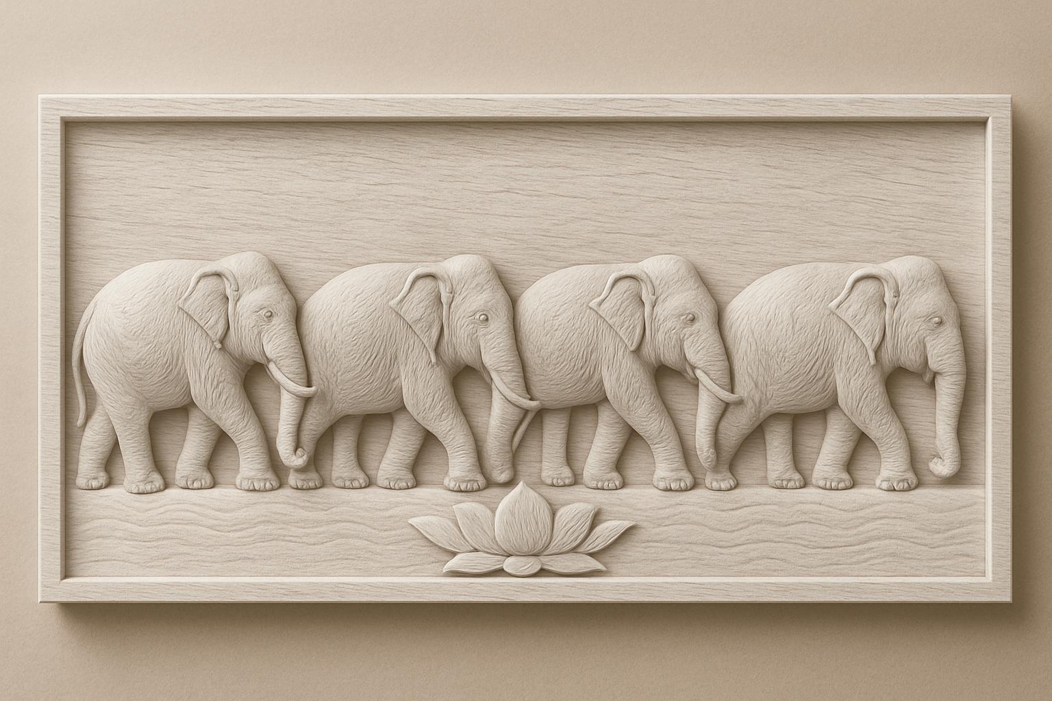Elephant Wooden Wall Panel - Teak Handcrafted Parade Art
