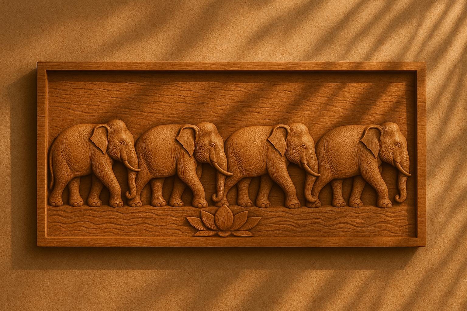 Elephant Wooden Wall Panel - Teak Handcrafted Parade Art