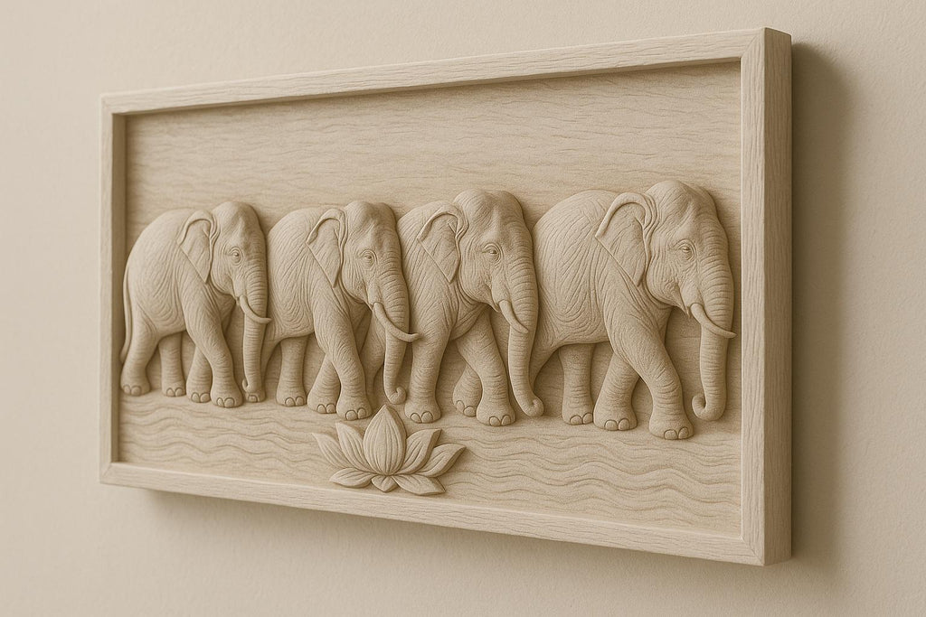 Elephant Wooden Wall Panel - Teak Handcrafted Parade Art