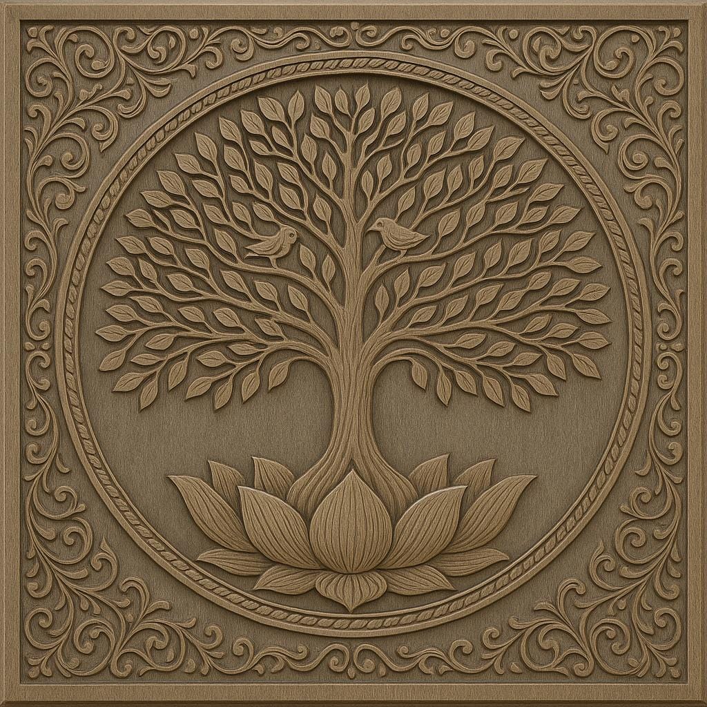 Handcrafted Tree of Life Wood Wall Art  Lotus & Birds