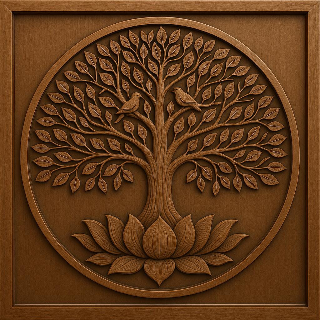 Handcrafted Tree of Life Wood Wall Art  Lotus & Birds