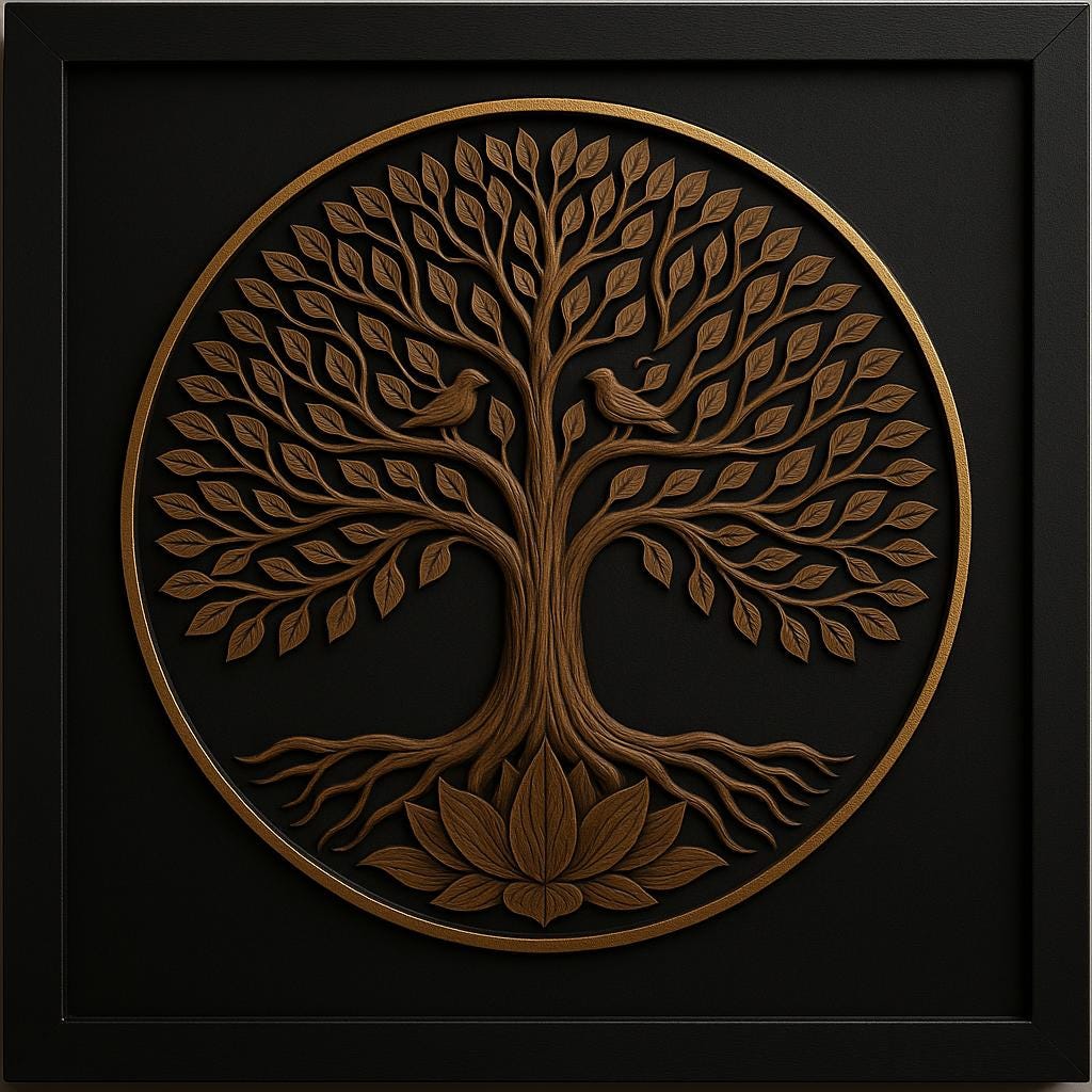 Handcrafted Tree of Life Wood Wall Art  Lotus & Birds