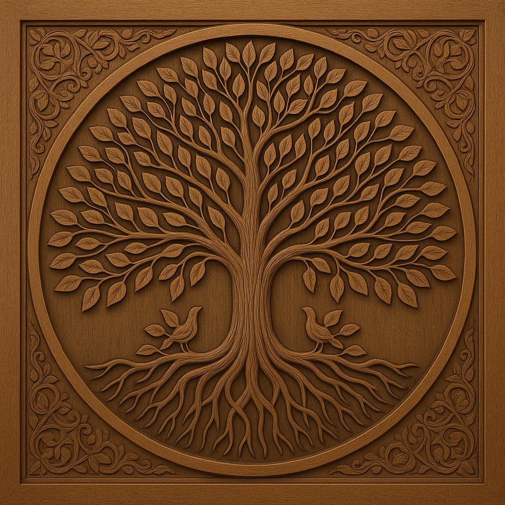 Handcrafted Tree of Life Wood Wall Art  Lotus & Birds