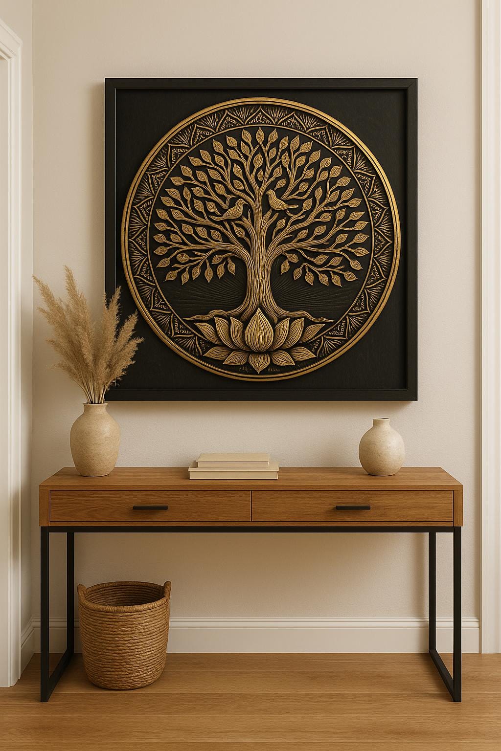 Handcrafted Tree of Life Wood Wall Art  Lotus & Birds