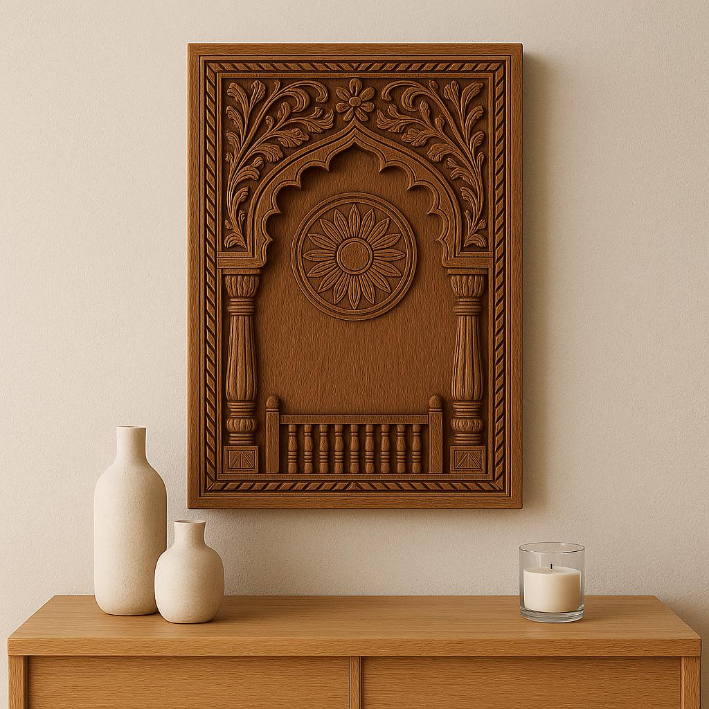 Carved Wooden Jharokha Wall Panel - Boho Distressed Decor