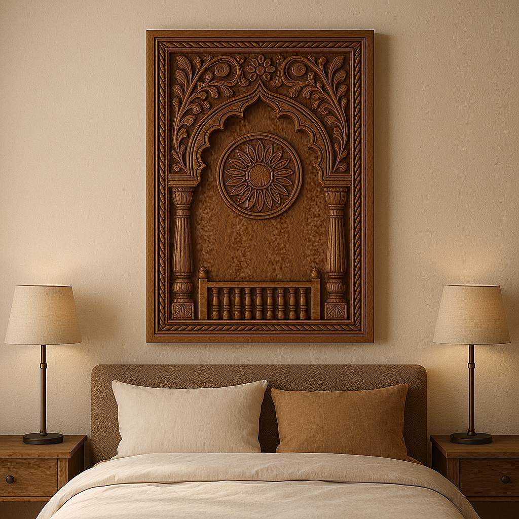 Carved Wooden Jharokha Wall Panel - Boho Distressed Decor