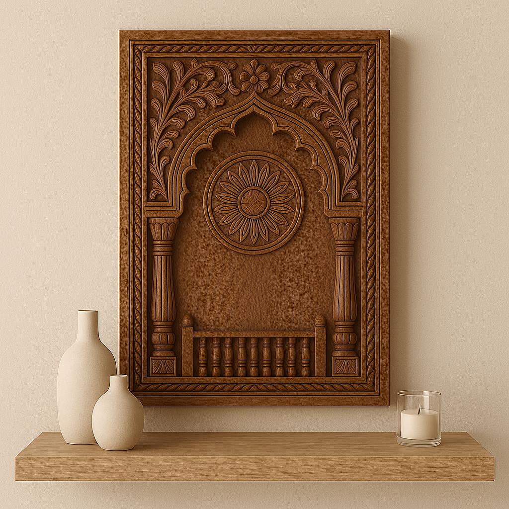 Carved Wooden Jharokha Wall Panel - Boho Distressed Decor