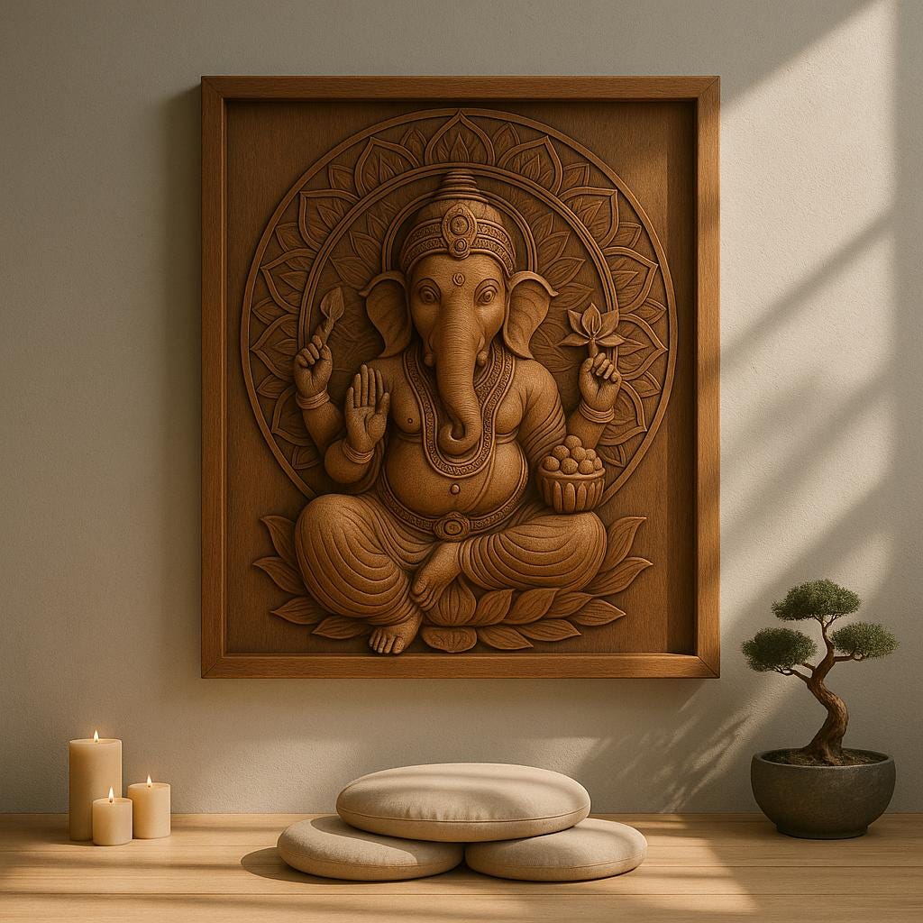 Ganesha Wall Art - 3D Carved Ganesh Panel
