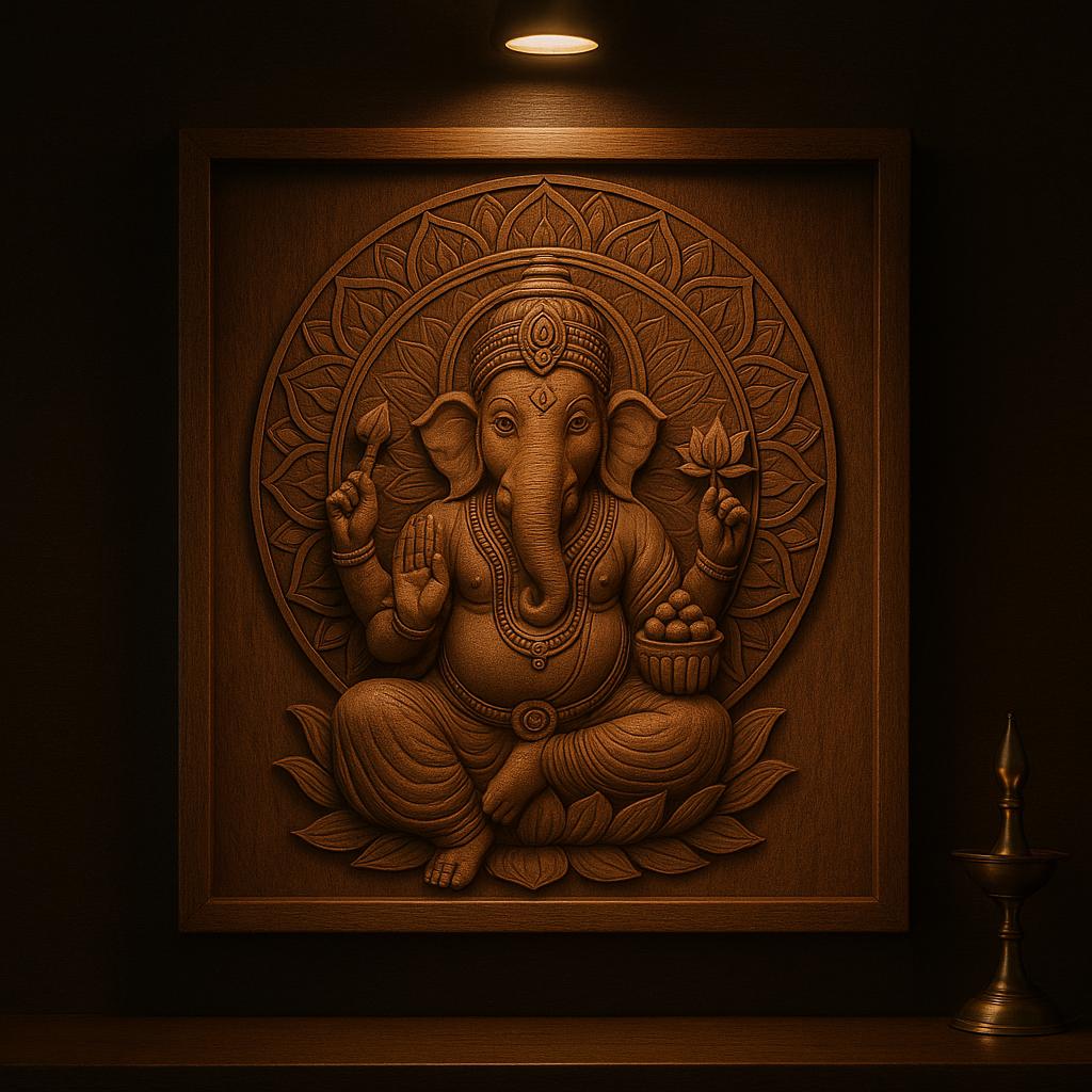 Ganesha Wall Art - 3D Carved Ganesh Panel