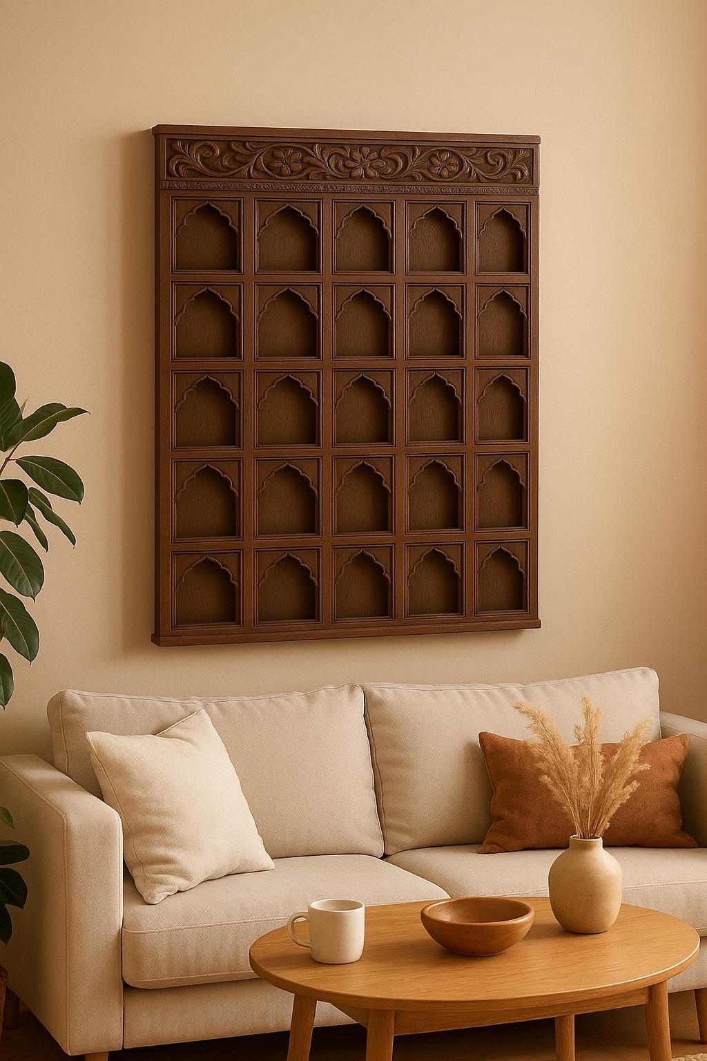 Wooden Jharokha Wall Shelf - 25 Niches