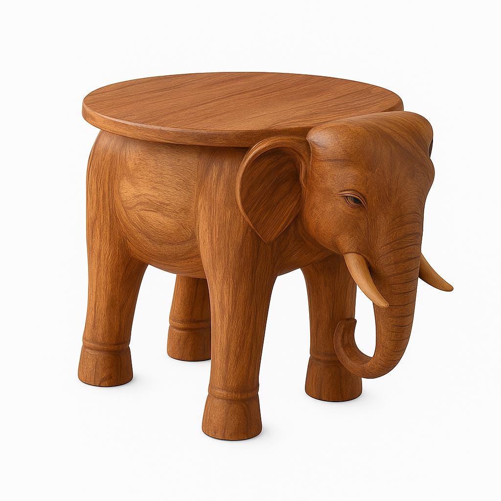 Walnut Elephant Side Table - Wooden Stool