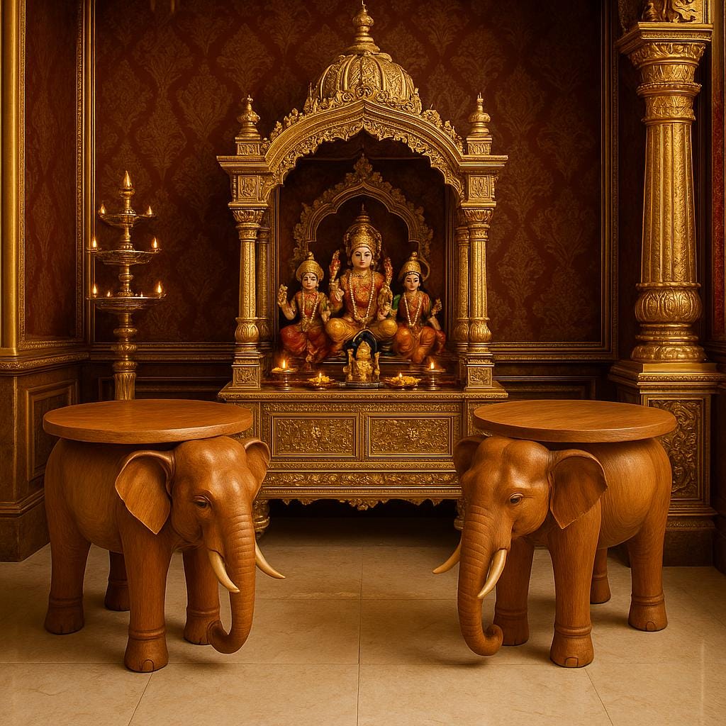 Walnut Elephant Side Table - Wooden Stool