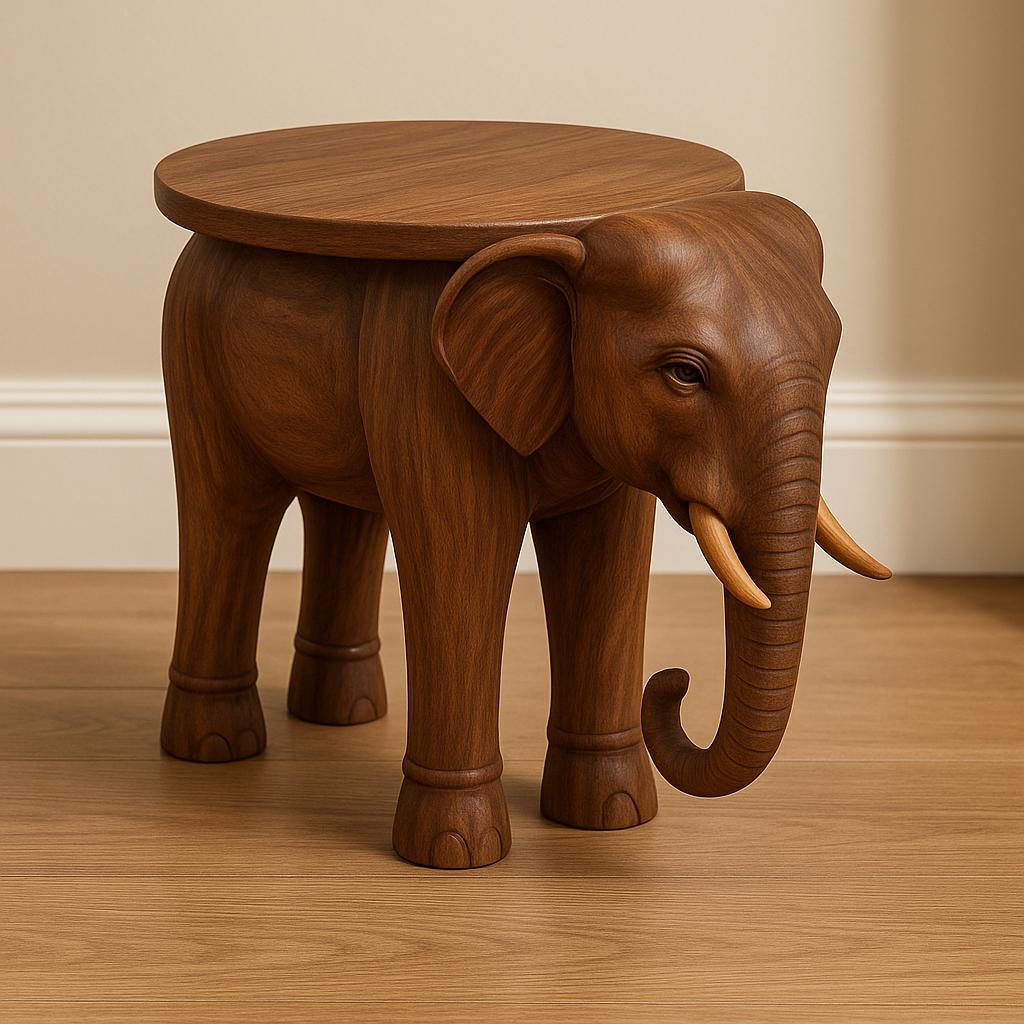 Walnut Elephant Side Table - Wooden Stool