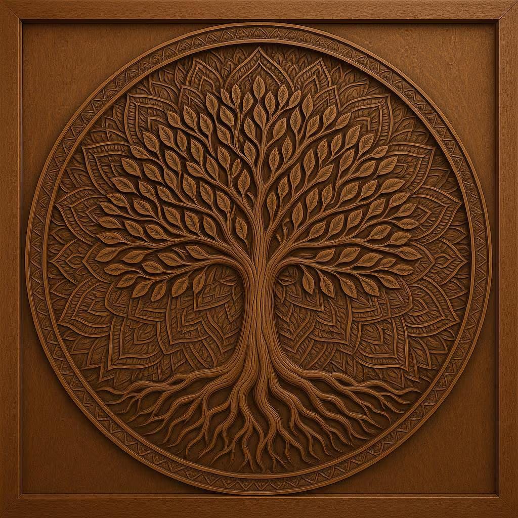Tree of Life Wall Art - Hand Carved Teak Mandala Panel