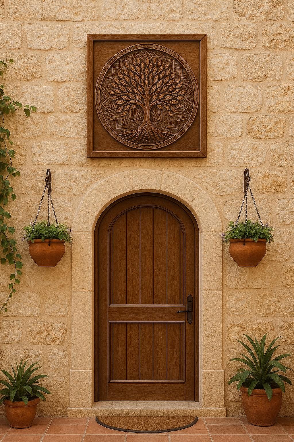 Handcarved Tree of Life Wooden Wall Art | Teak Finish Mandala Panel | Boho Rustic Decor | Entryway, Pooja Room, Living Room Wall Hanging