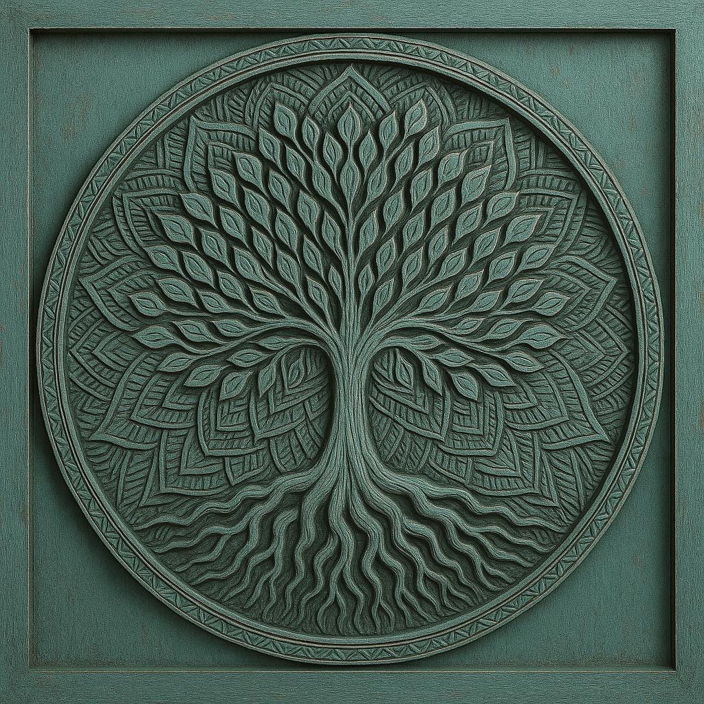 Handcarved Tree of Life Wooden Wall Art | Teak Finish Mandala Panel | Boho Rustic Decor | Entryway, Pooja Room, Living Room Wall Hanging