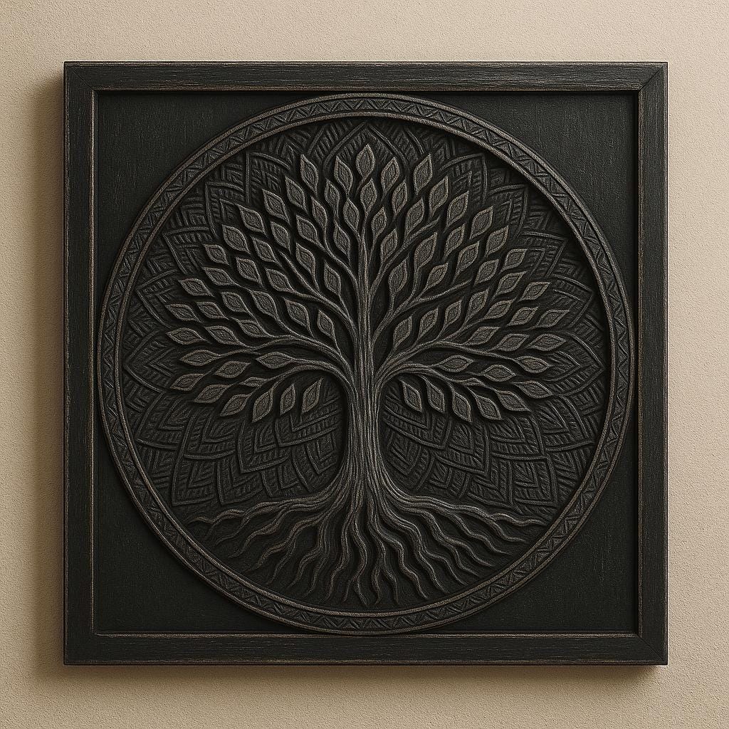 Handcarved Tree of Life Wooden Wall Art | Teak Finish Mandala Panel | Boho Rustic Decor | Entryway, Pooja Room, Living Room Wall Hanging