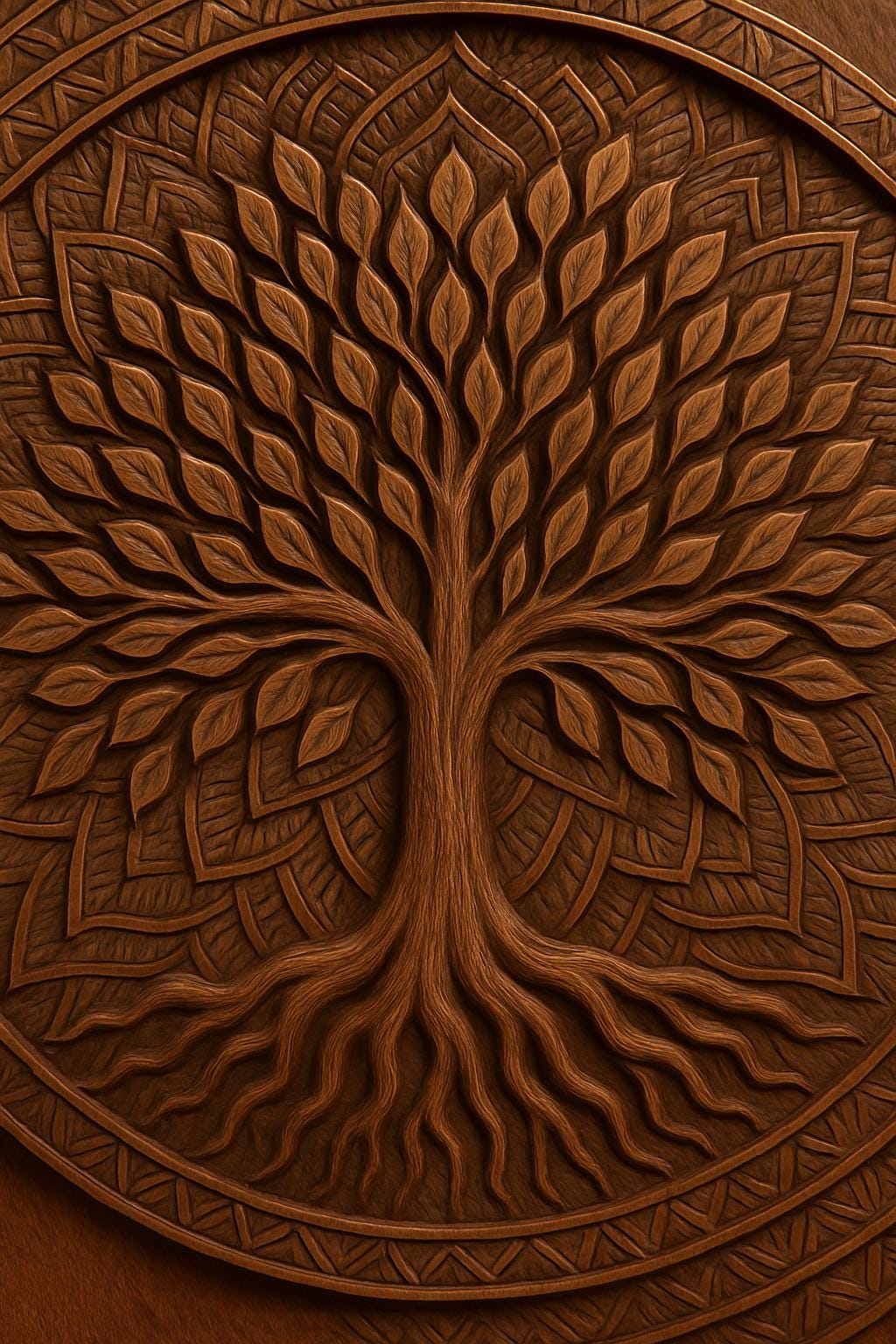 Tree of Life Wooden Wall Art - Handcarved Teak Mandala