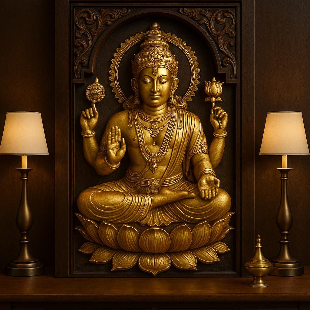 Teak Wood Vishnu Wall Panel - 3D Relief