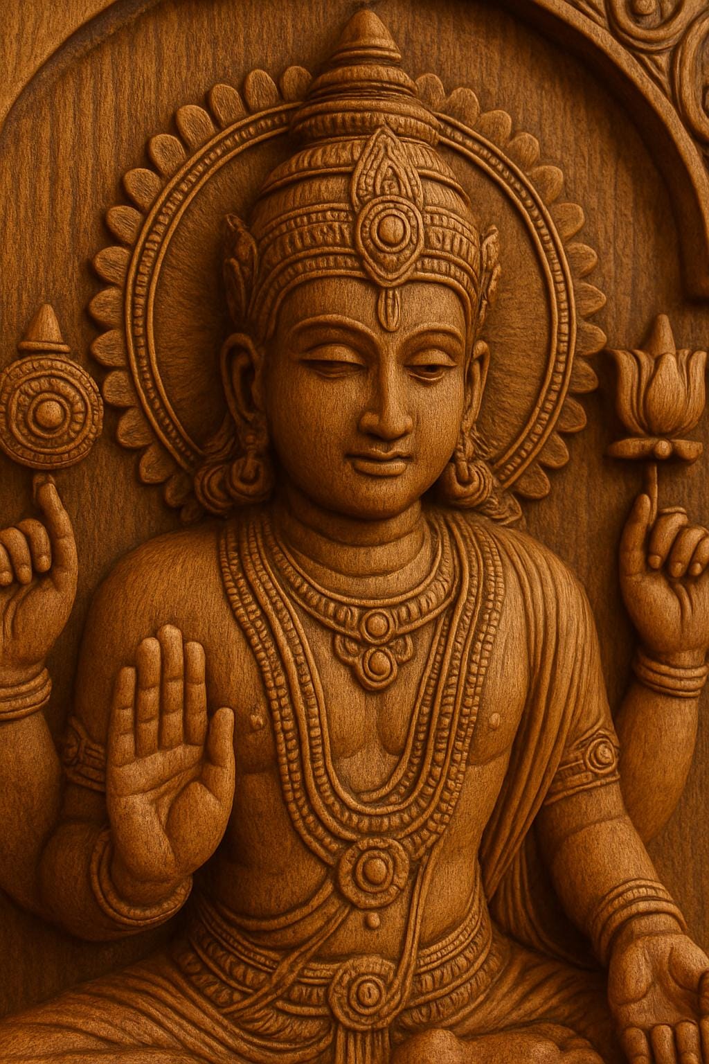 Teak Wood Vishnu Wall Panel - 3D Relief