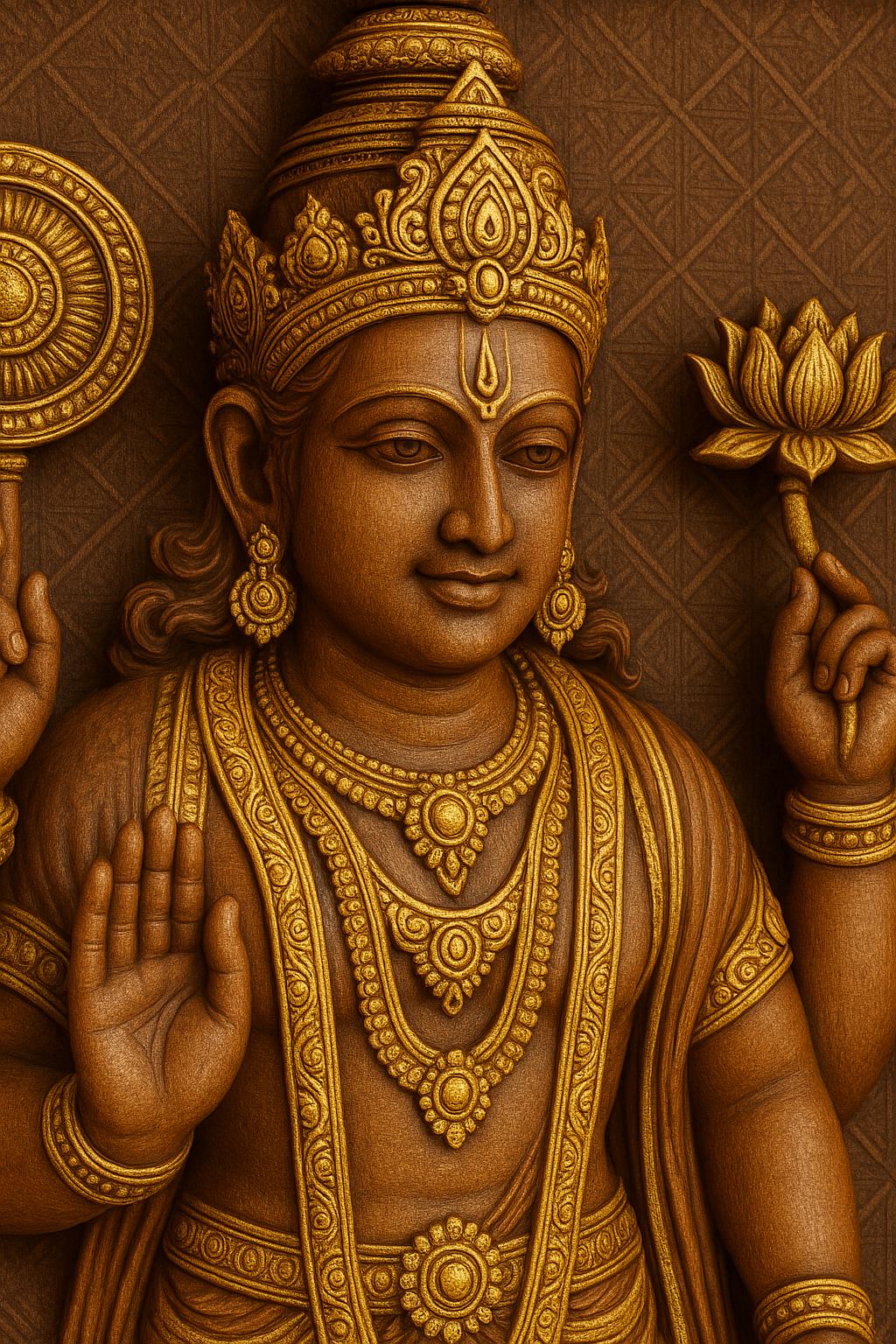 Teak Wood Vishnu Wall Panel - 3D Relief