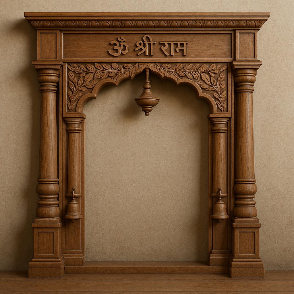 Shri Ram Wooden Wall Panel - Handcrafted Teak Finish