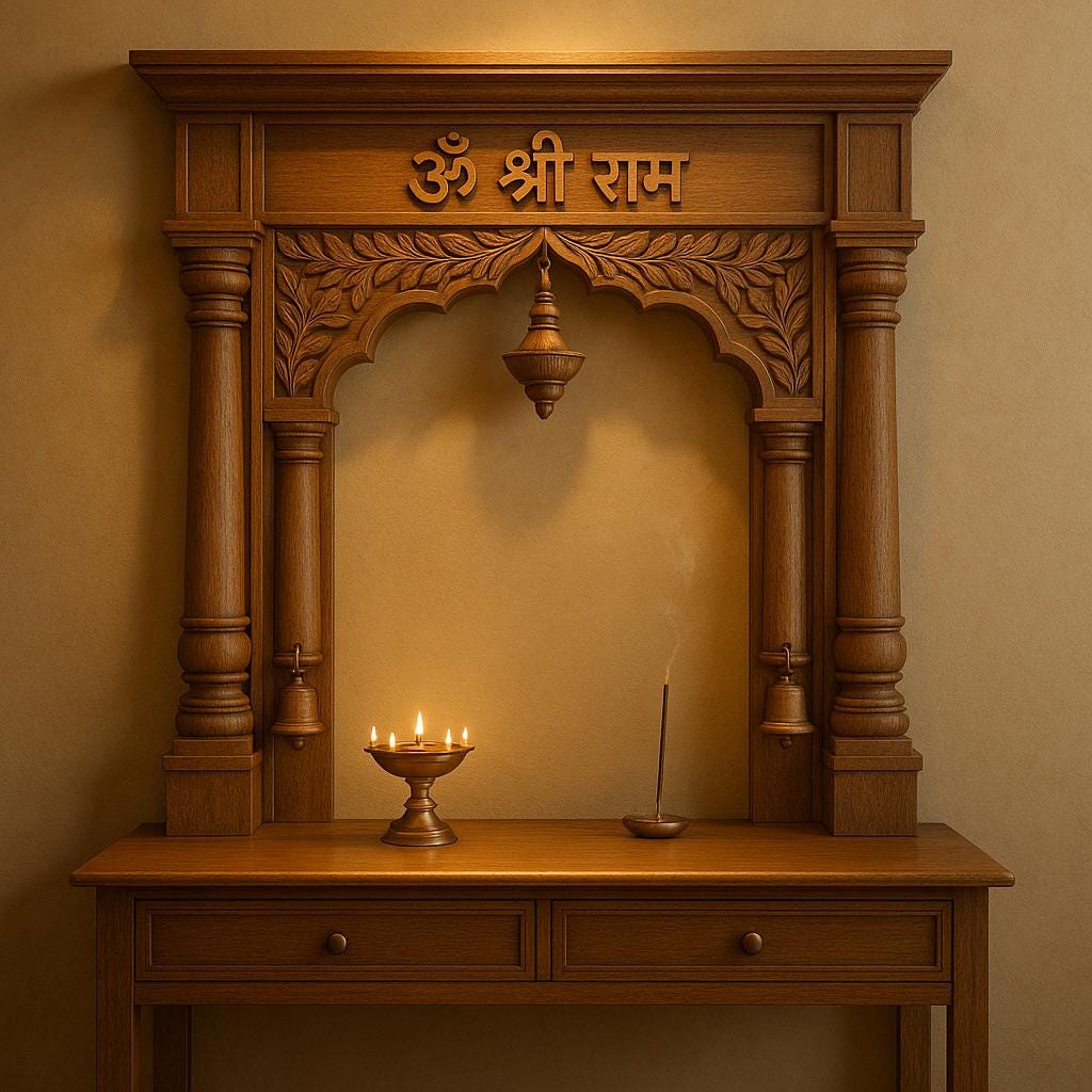 Shri Ram Wooden Wall Panel - Handcrafted Teak Finish