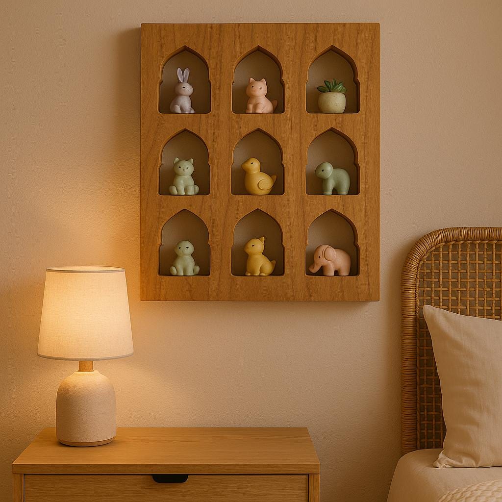 Teak Jharokha Wall Shelf - 9 Niche Wooden Display